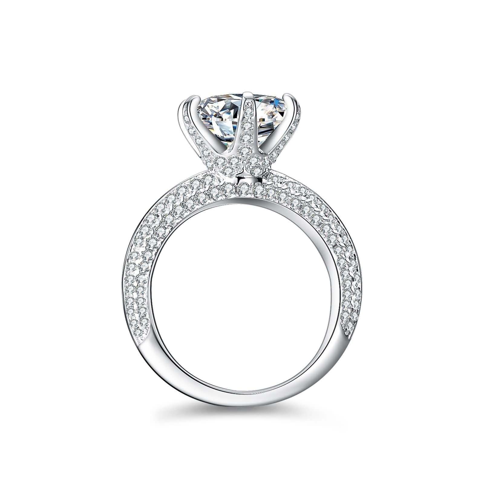 Set di 6 anelli dell'amicizia, da donna, rotondi, con moissanite 3 carati, in argento bianco 9 carati, misura 50 (15,9)