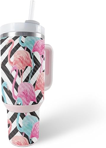 MightySkins - Skin de fibra de carbono compatible con Stanley The Quencher H2.0 FlowState vaso de 40 onzas Pop Flamingo Acabado de fibra de