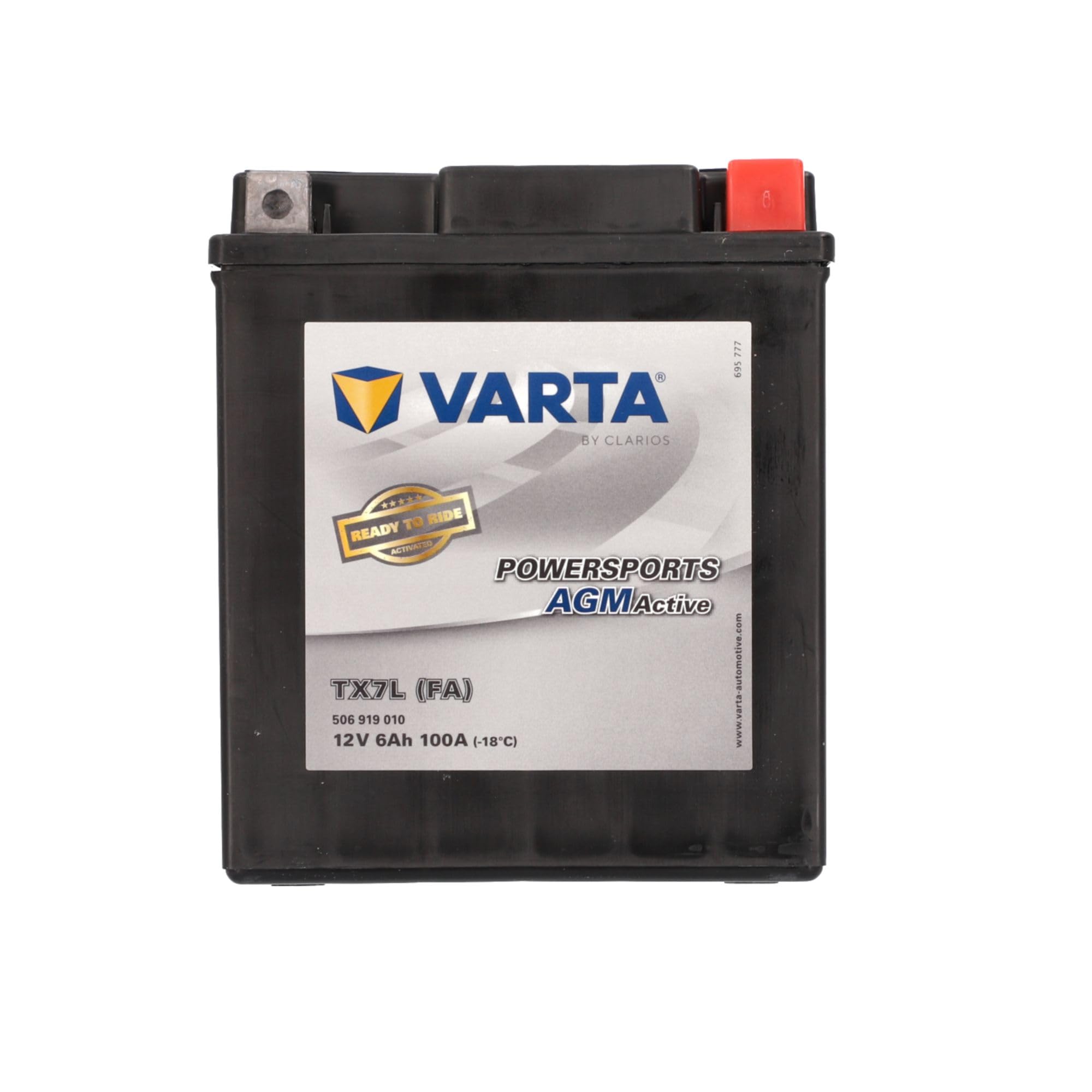 VARTA Motorradbatterie 6 Ah / 100 A - 130 mm Powersports Active AGM - lange Lebensdauer, vorgeladen, wartungsfrei, geeignet für Motorräder, Motorroller, Quads, Jetskis und Schneemobile, schwarz