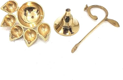 Miniatura 6 de Lámpara de latón Panch Aarti Pancharti Diya Lámpara de aceite de latón puro Gaumukhi Shringi o Shrangi con un tamaño completo Rudrabhishek de 12 a
