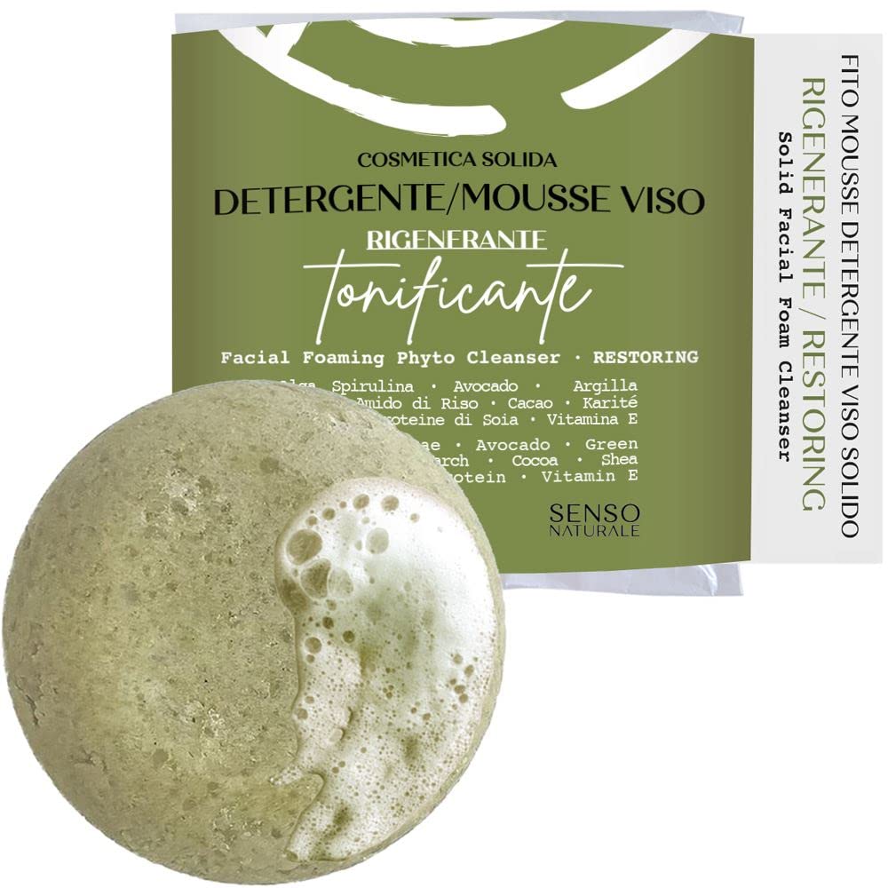 Senso Naturale Regenerating Face Mousse Solid Foam Cleanser: Essential Oils, Delicate Makeup Remover For Normal & Combination Skin -Equivalent To 2 Bottles Of Traditional Mousse