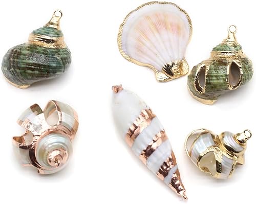 20 colgantes naturales – espiral, concha, cauri, conchas marinas para náutica, océano, joyería de verano y manualidades, Piedra, Piedra