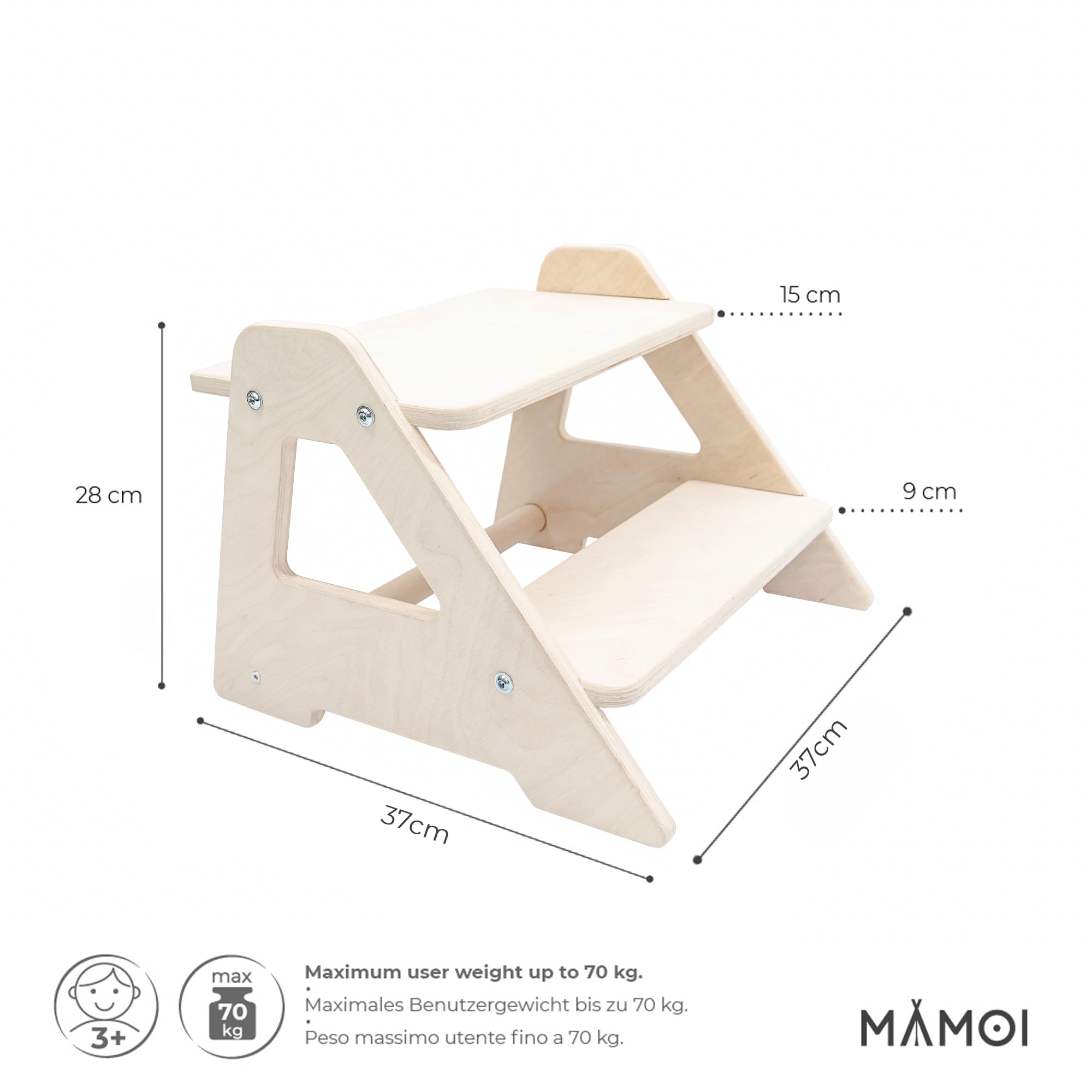MAMOI® Le Tabouret pour Enfants à Deux Niveaux en Bois Nature | Le marchepied Moderne pour Enfants | Le Tabouret pour Enfants sûr et Universel, 2 Niveaux | 100% ECO | Fabriqué en UE