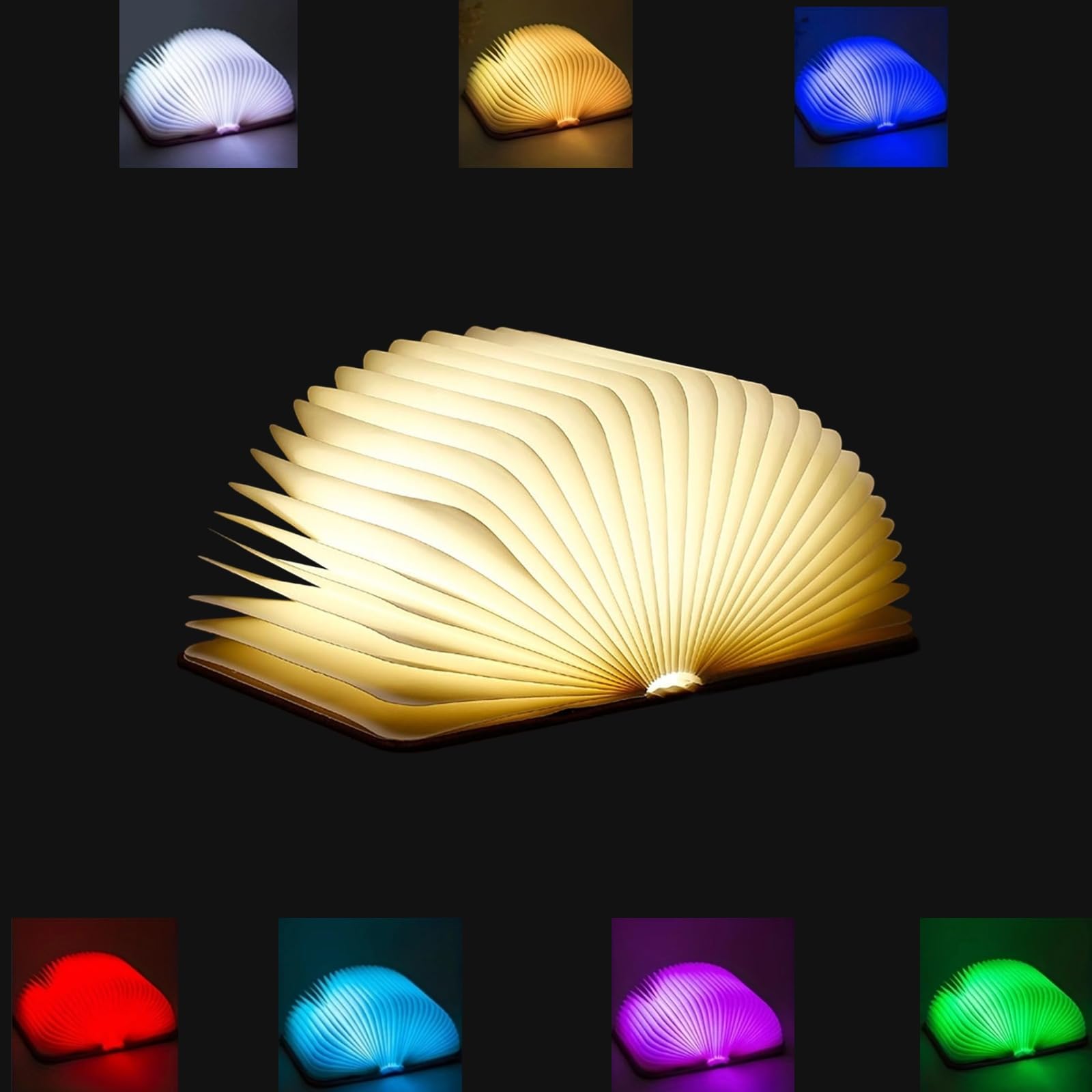Vilygret Book Shaped Lamp, 7 Colors Folding Book Lamp, Large Size USB Rechargeable Paper Lantern Novelty LED Night Light, Home Decor Gift Ideas for Family Girlfriend(8.6x6.4x0.9in)