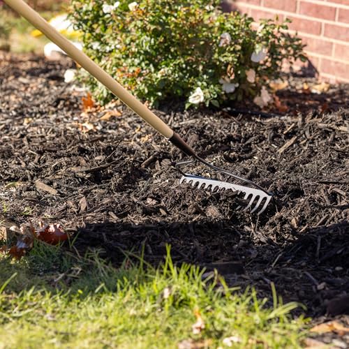 CNEIESD 13.6\" Garden Bow Rake, Lightweight Steel Tines with Curved Bow Head, Ergonomic Wooden Handle for Soil Leveling & Debris Raking