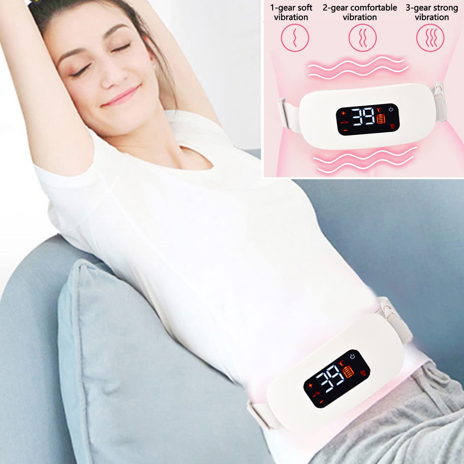 Cintura calda per utero mestruale Cuscino riscaldante rapido senza fili elettrico per schiena o pancia, 3 livelli di riscaldamento e 3 modalità di massaggio Riscaldatore vita USB per donna o raga