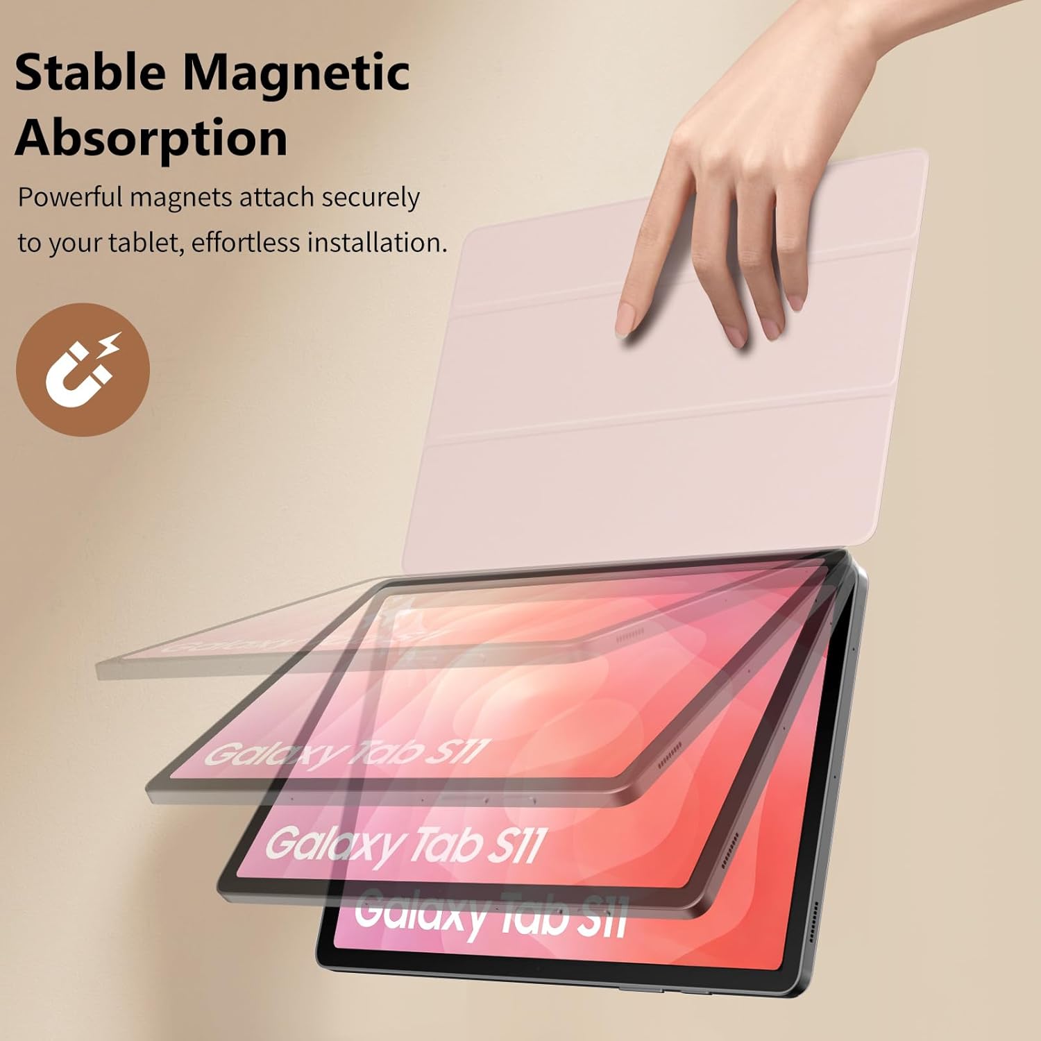 TiMOVO Magnetic Case for Samsung Galaxy Tab S11 11 Inch 2025 SM-X730/X736B, Slim Smart Lightweight Stand Cover, Support Auto Wake/Sleep, Light Pink