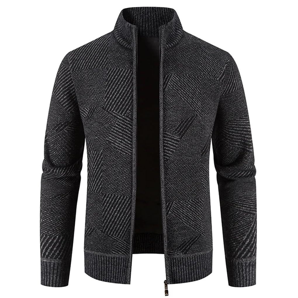 Chaqueta de punto para hombre con cuello alto y cremallera