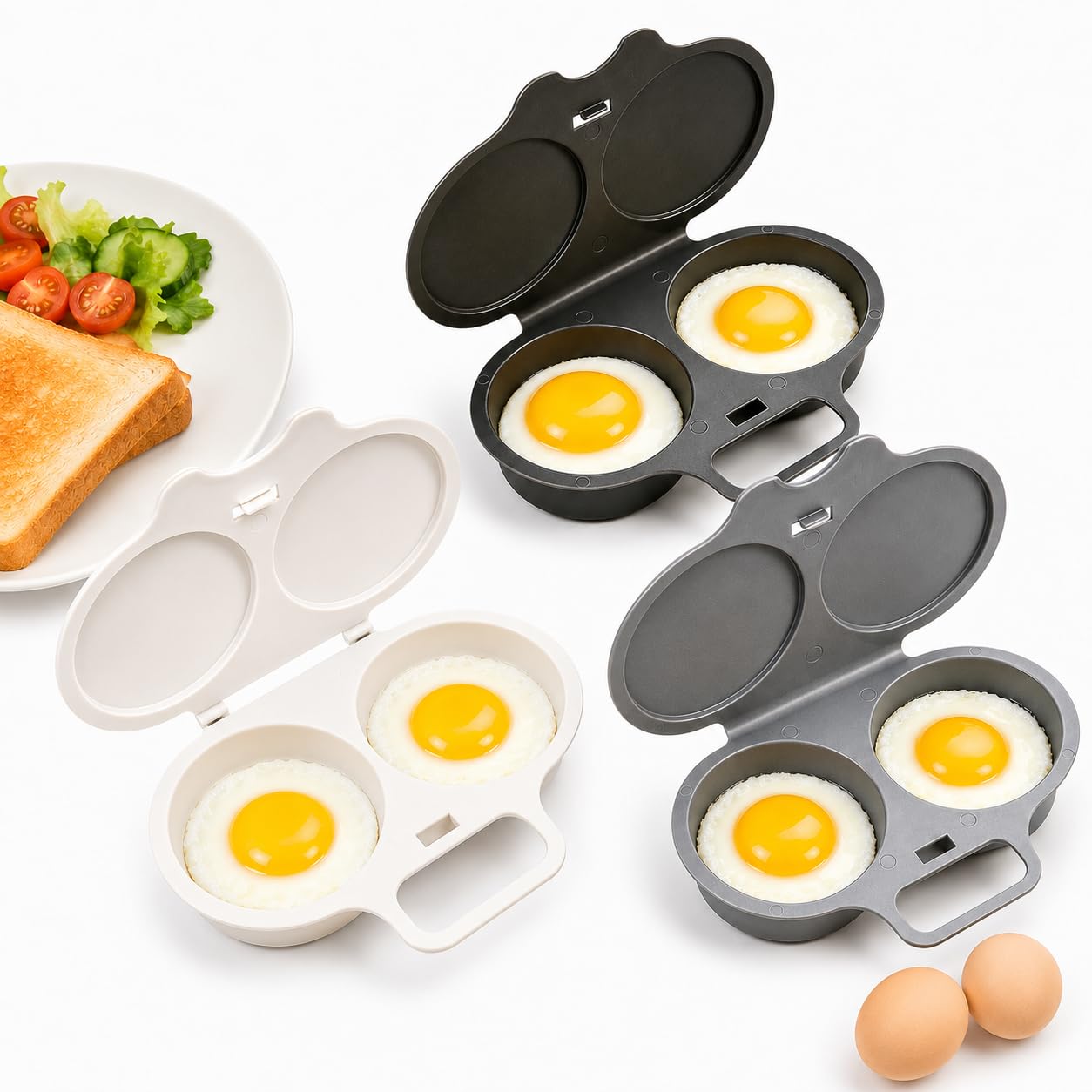 Dual Cavity Microwave Egg Poacher, 2027 New Microwave Egg Cooker for Home Kitchen Use (White+Dark Gray+Light Gray)