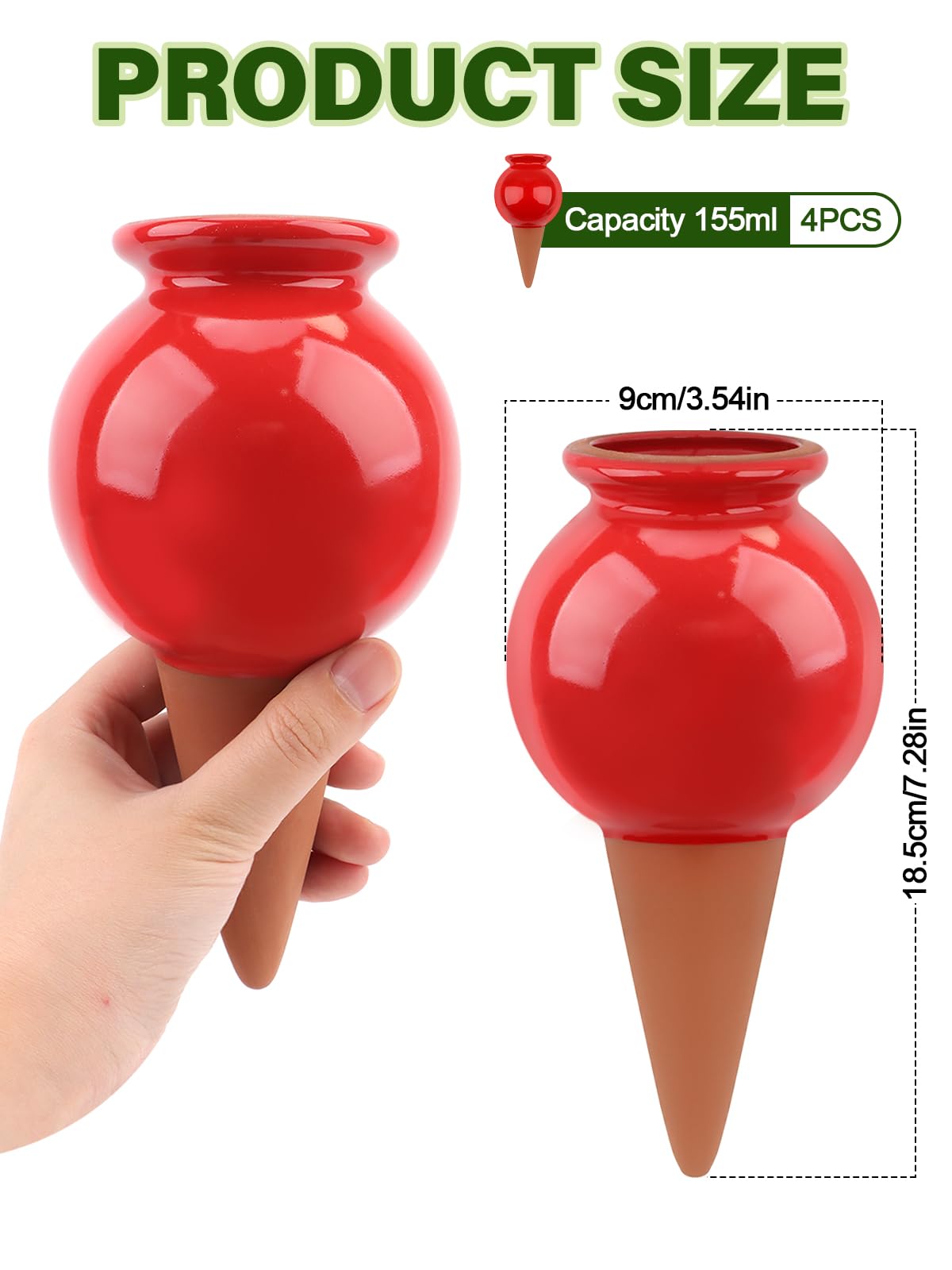 Kalolary Confezione da 4 Coni Autoirriganti in Terracotta, Globi Decorativi per Irrigazione Piante - Sistema Automatico di Innaffiatura per Piante da Interno ed Esterno (1, Bottiglia di Vino)