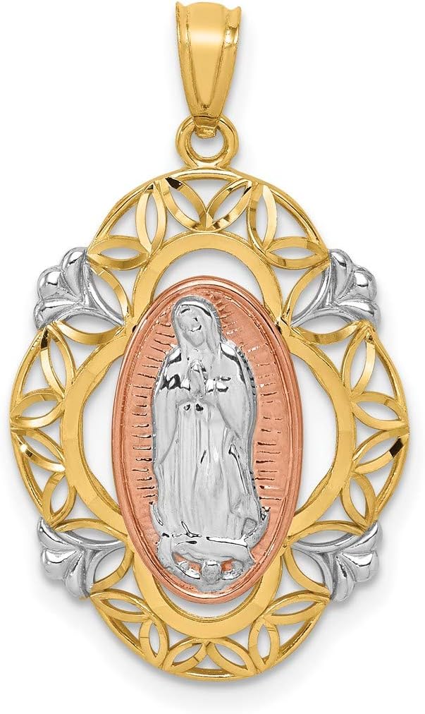 Our Lady Of Guadalupe Pendant with Accented Border in Real 14k Gold