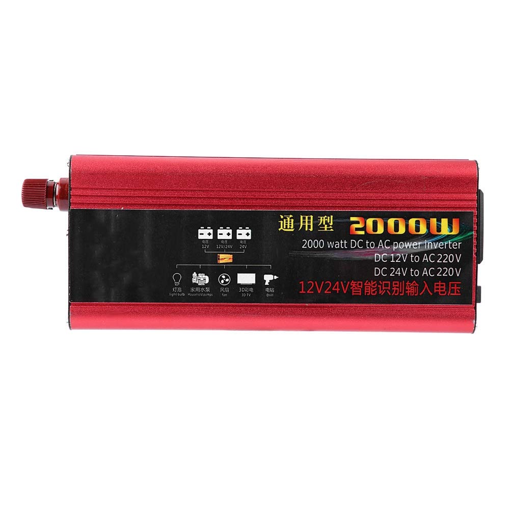 Inverter di per auto 2000W, DC 12V / 24V a CA 220V Inverter di sinusoidale pura, onda sinusoidale per uso multifunzione con alimentazione automatica