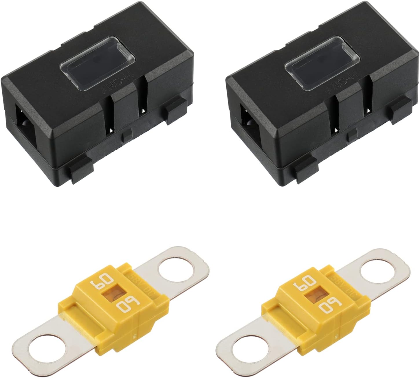BOJACK 60 Amp AMI/Midi Fuse Holders and High Current Bolt-on Midi Fuses 60A for Cars Trucks Vehicles (Pack of 2