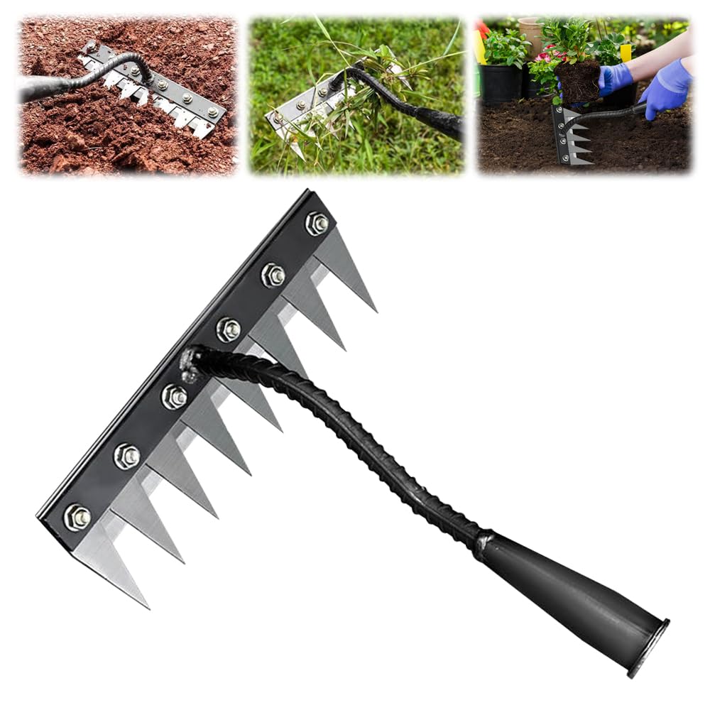 Detachable Gardening Hand Weeder Tool, Manual Weeder Claw Remover, Weed Puller Rake, Detachable Garden Hand Weeder Tool, Effective Uprooting for Lawn Garden Yard Vegetable Backyard Farm (8 Tines)