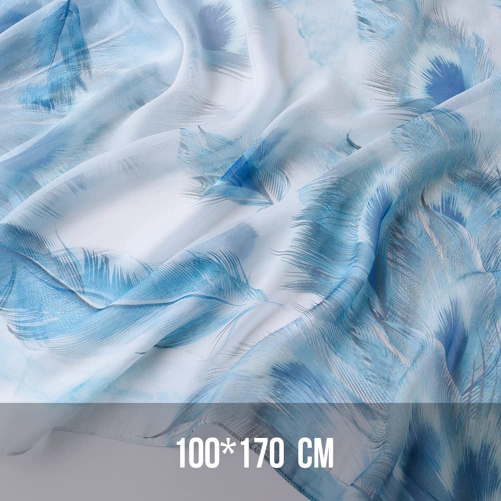 STORY OF SHANGHAI Sciarpa di 100% Seta da Donna Foulard Chiffon con Fantasie Orientale Semi-Trasparente
