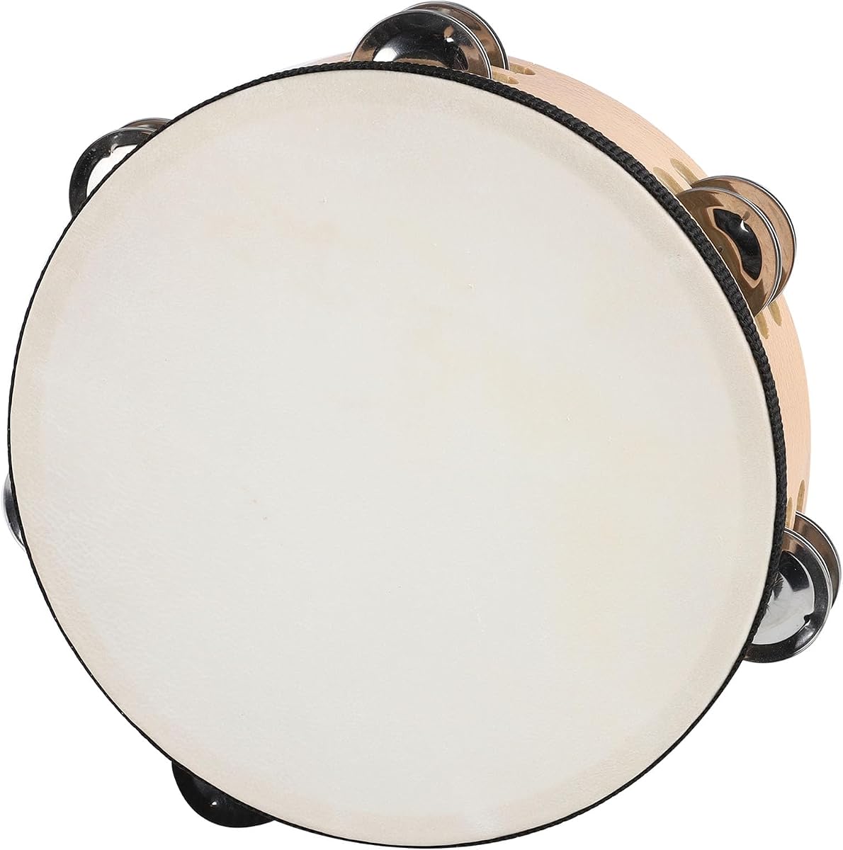 8 Inch Goatskin Tambourine With Beech Wood Drumshell 6 Pairs of Metal Jingles Hand Held Drum for Adults Dance Church Games KTV Party