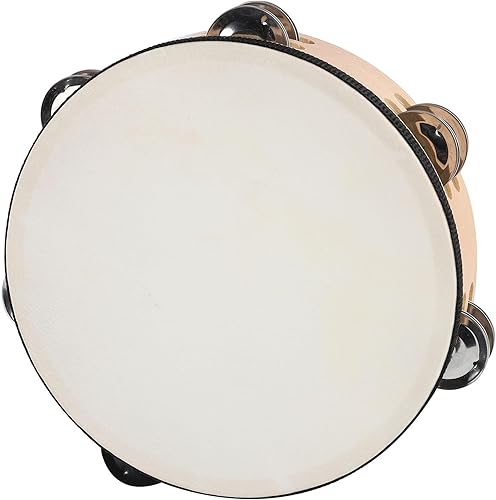 Pandereta de 8 Pulgadas con Parche de Piel de Cabra y Concha de Haya, 6 Pares de Sonajas de Metal, Pandereta de Mano para Adultos, Ideal para Danza,