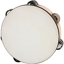 8 Inch Goatskin Tambourine With Beech Wood Drumshell 6 Pairs of Metal Jingles Hand Held Drum for Adults Dance Church Games KTV Party