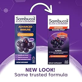 Sambucol Advanced Black Elderberry Syrup - Elderberry with Zinc and Vitamin C for Adults, Sambucus Elderberry Syrup, Elderberry Liquid - 4 Fl Oz