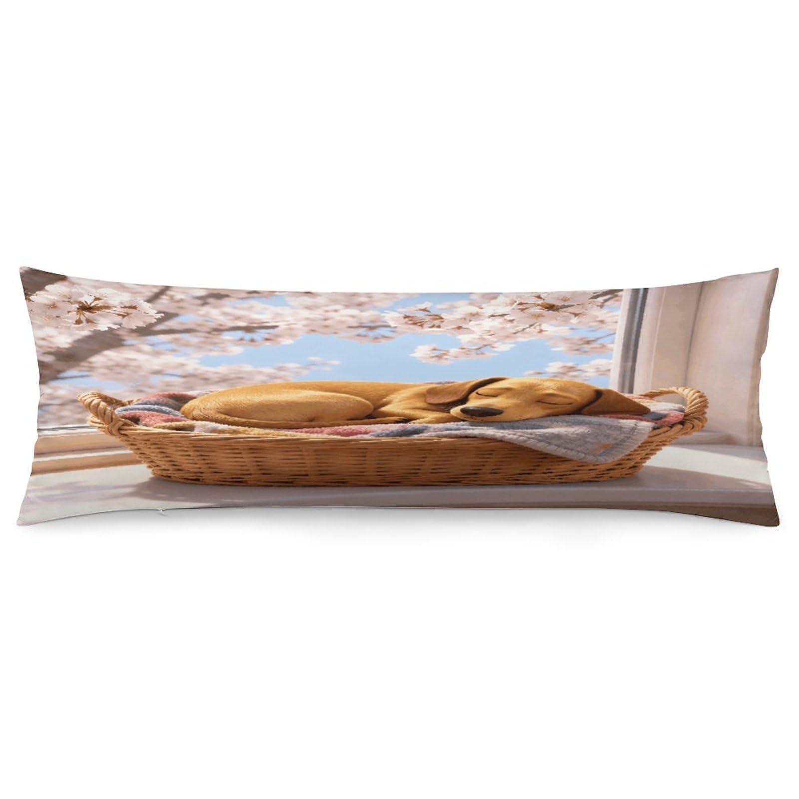 Cute Dachshund Pillowcase Decorative Long Body Pillow Case Soft Breathable Body Pillow Cover Modern Large Pillowcase Cute Body Pillow Pillowcases for Bedroom Couch 18.9 X 53 Inch