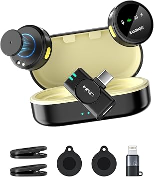 Wireless Lavalier Microphone for iPhone 17/16/15/14, iPad & Android, Magnetic Clip-on Mini Mic with Charging Case,30H Playtime Plug-Play Lapel Lavalier Mic for Vlog TikTok, AI Noise Reduction