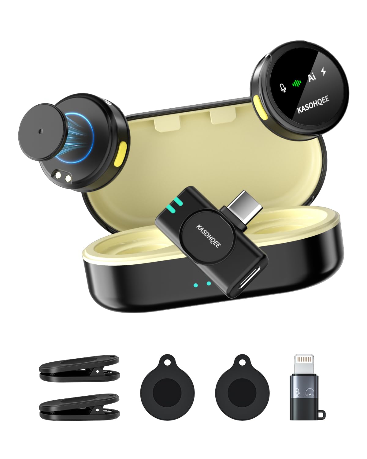Microfono lavalier wireless per iPhone 16/15/14/13, iPad e Android, mini microfono magnetico a clip con custodia di ricarica, 30 ore di riproduzione, microfono lavalier plug-play per Vlog