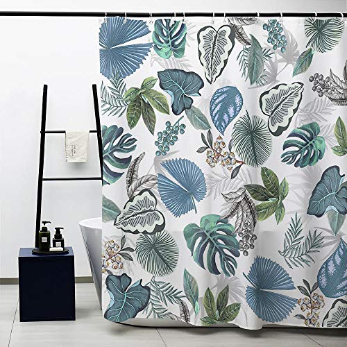 Duschvorhang Mit Tropischen Blättern – Wasserdicht, 180x180 Cm, Polyester, Inkl. 12 Haken, Grün-orange Design