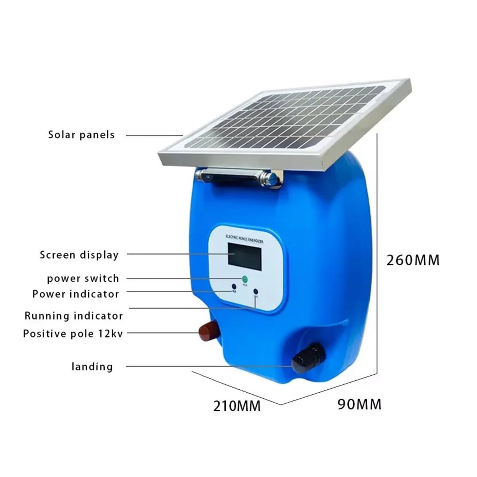 Pastor Electrico, Energizador de Cerca eléctrica de Alta eficiencia a Prueba de Agua Cargador de Cerca eléctrica Solar Máxima energía Uso en Granjas y pastizales