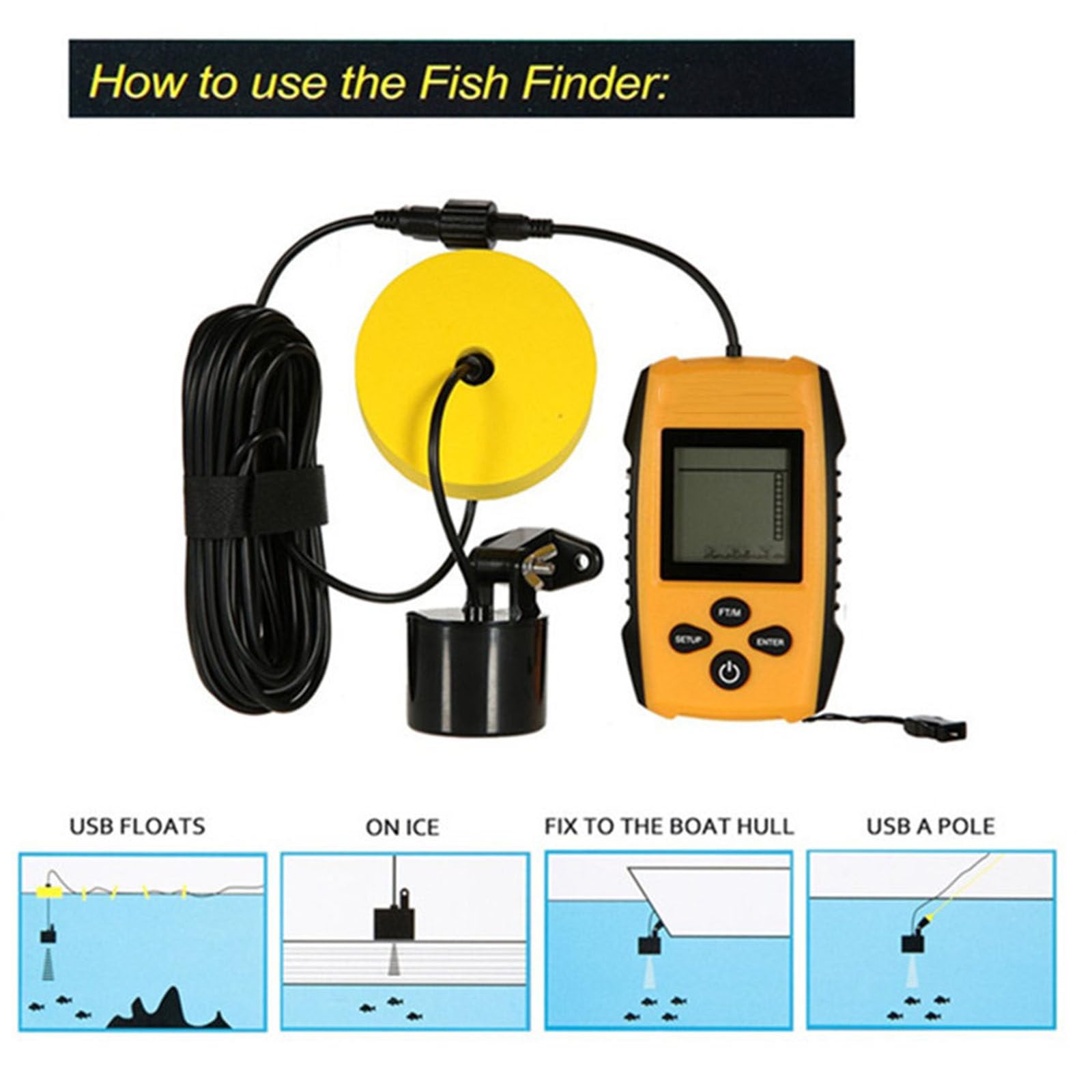 Sonar con cable, alarma de pesca, buscador de peces, sonda de profundidad subacuática, Detector de pesca, buscador de peces portátil, fácil de instalar
