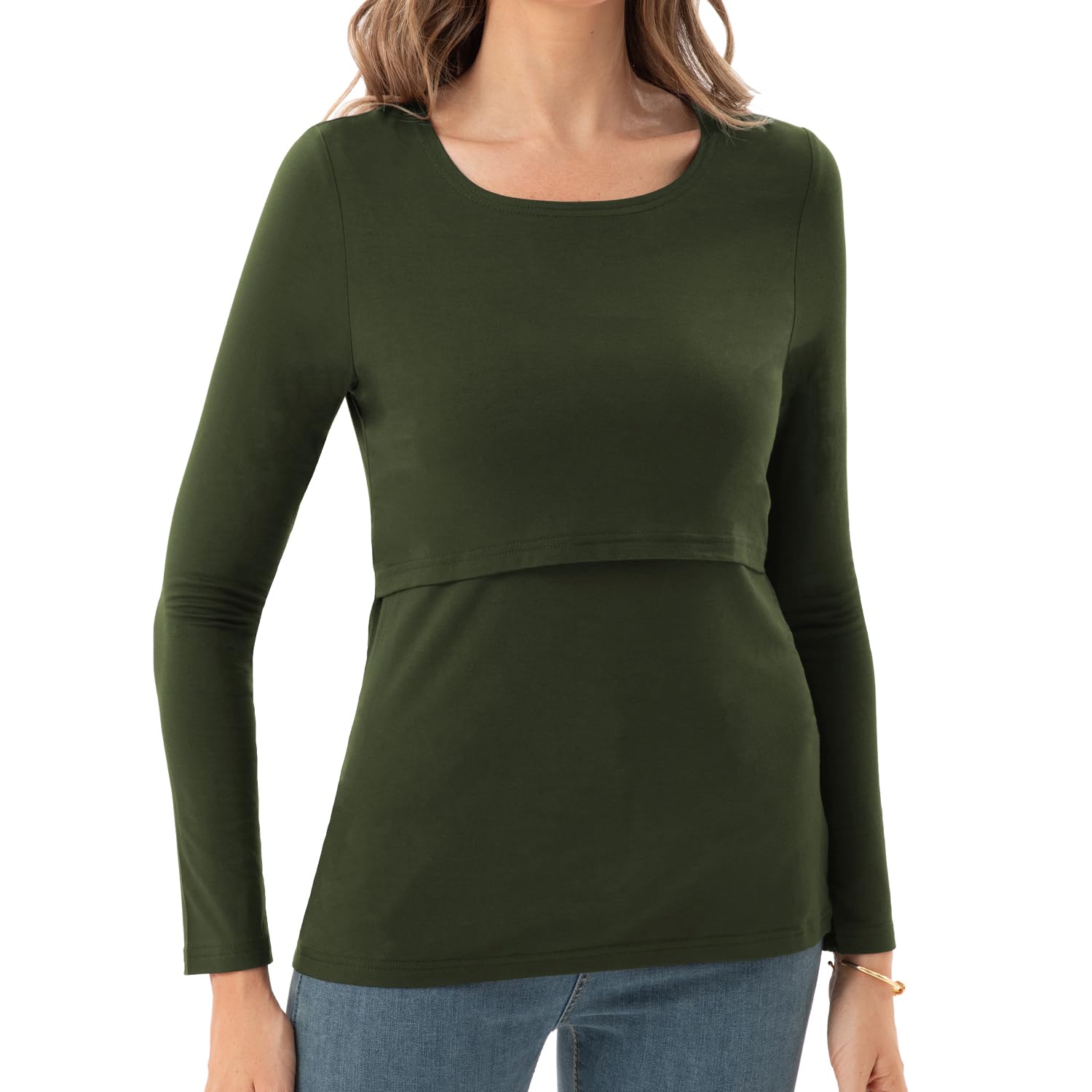 Bearsland Chemise d'allaitement à manches longues et col rond pour femme