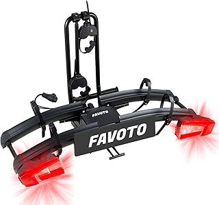 Favoto portabicis E-Bike Bola 50 mm Plegable – para 2 Bicicletas hasta 60 kg, con antirrobo, Soporte de matrícula, Compatible con MTB, Carretera y Ruedas hasta 26x4.0