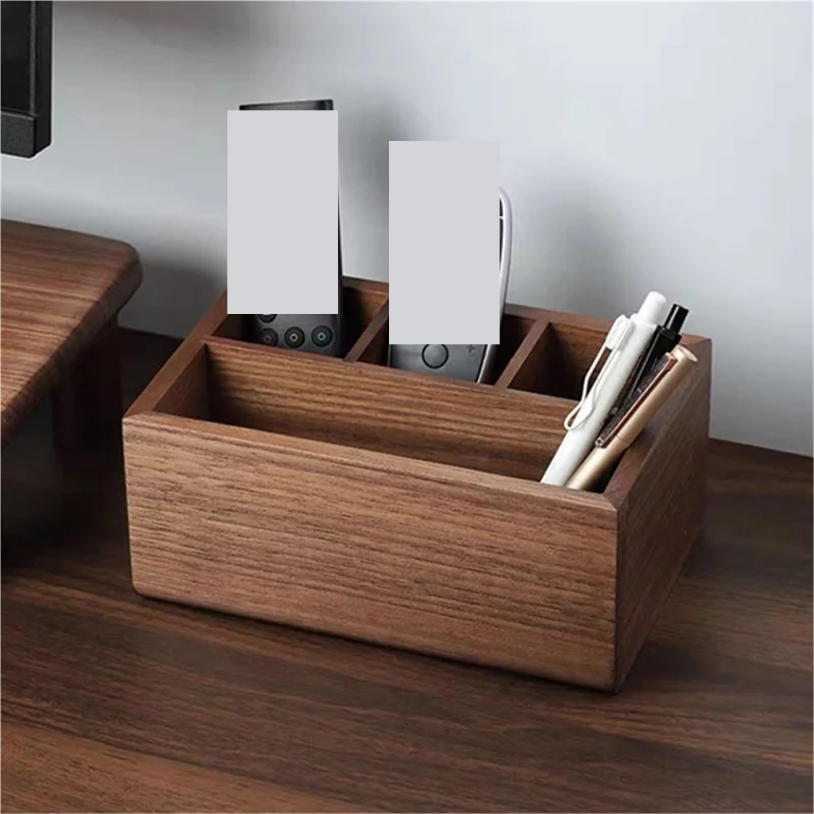 Boîte de rangement multifonctionnelle, organisateur bureau en bois massif, salon, télécommande, espace cosmétique pour Télécommandes