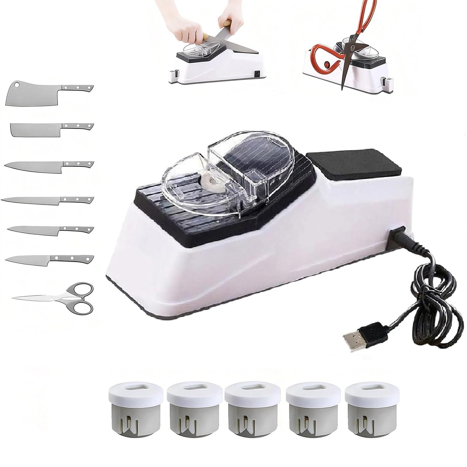 Besynersharp Pro Electric Knife Sharpener for Kitchen Knives with Replacement Grinding Tools Double Sided With Replacement Grinding Tools