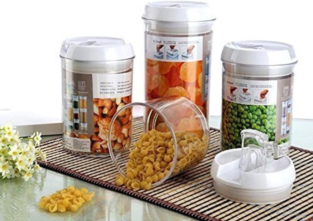 Keraiz Stella 4-Piece Round Transparent Plastic Food Containers Set, White, 12.6 x 8.07 x 4.06 cm