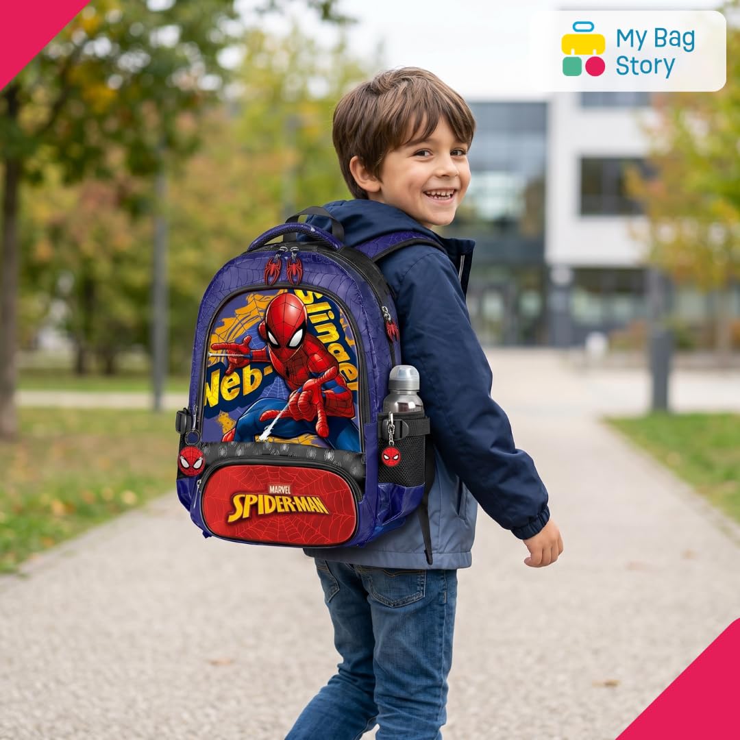 mybagstory Zaino per bambini Marvel Spiderman | Zaino scolastico per bambini per scuola elementare CP CE1 | Design ergonomico con spallacci imbottiti, dimensioni 42 x 36 x 15 cm, idea regalo supereroe