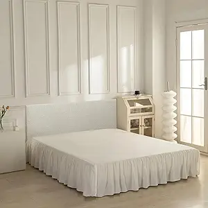 Bed Skirt Full Size Ruffled Bed Skirt with Split Corners, Full Bed Skirts 12 Inch Drop with Platform, 12'' Full-Ivory