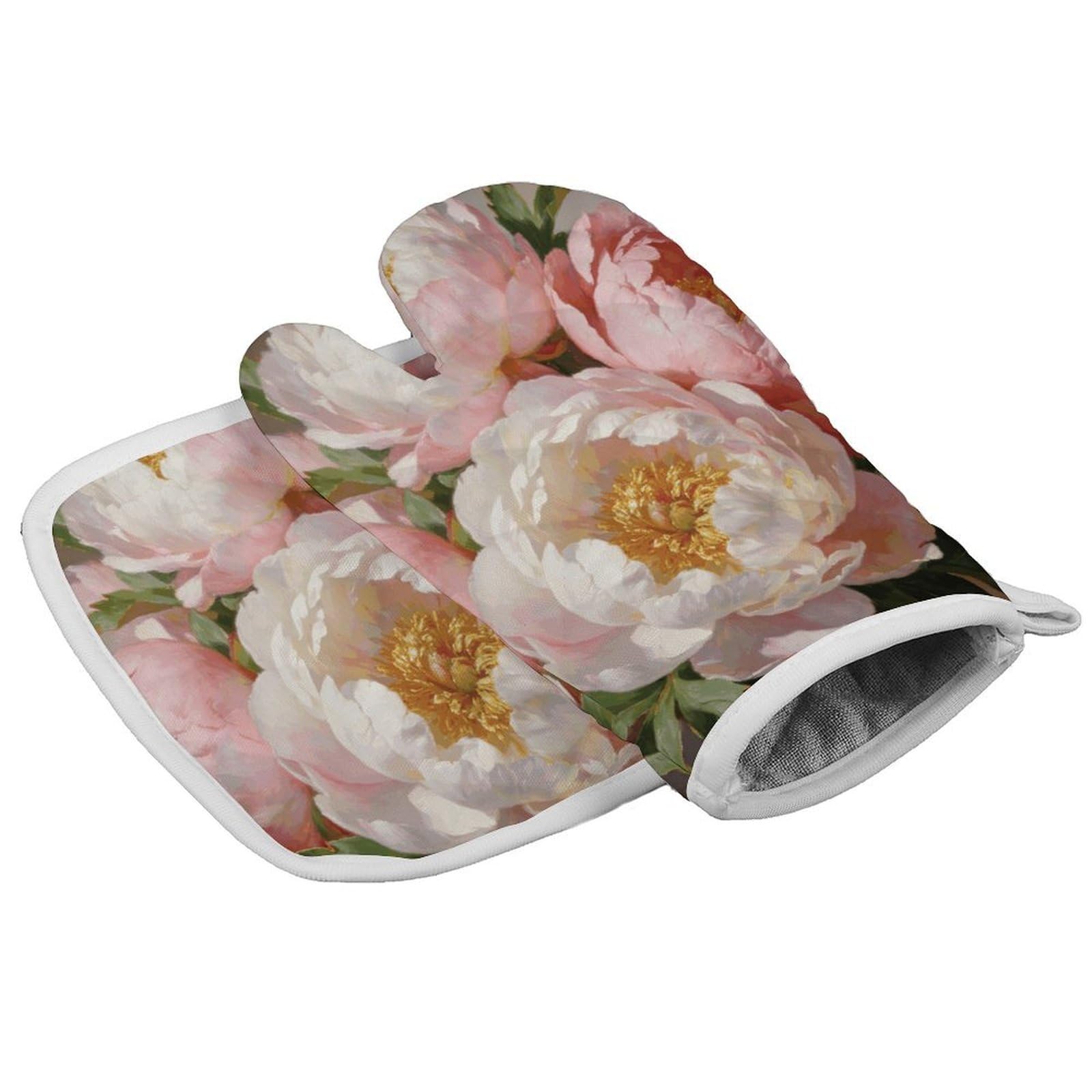 Fodpand Style Peony Oven Mitt Set With Lanyard, Cooking Mitt, Protective Thermal Insulation,Kitchen Mitt For Baking, Cooking, Grilling, Microwave
