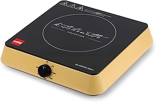 Cello Induction Cooker Blazing 600+ | 1800 Watt Induction Cooktop | 2-in-1 knob design with Grade Crystal Shiny Glass Plate | Compact and Portable | Multi-Purpose Use | Golden