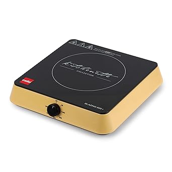Cello Induction Cooker Blazing 600+ | 1800 Watt Induction Cooktop | 2-in-1 knob design with Grade Crystal Shiny Glass Plate | Compact and Portable | Multi-Purpose Use | Golden