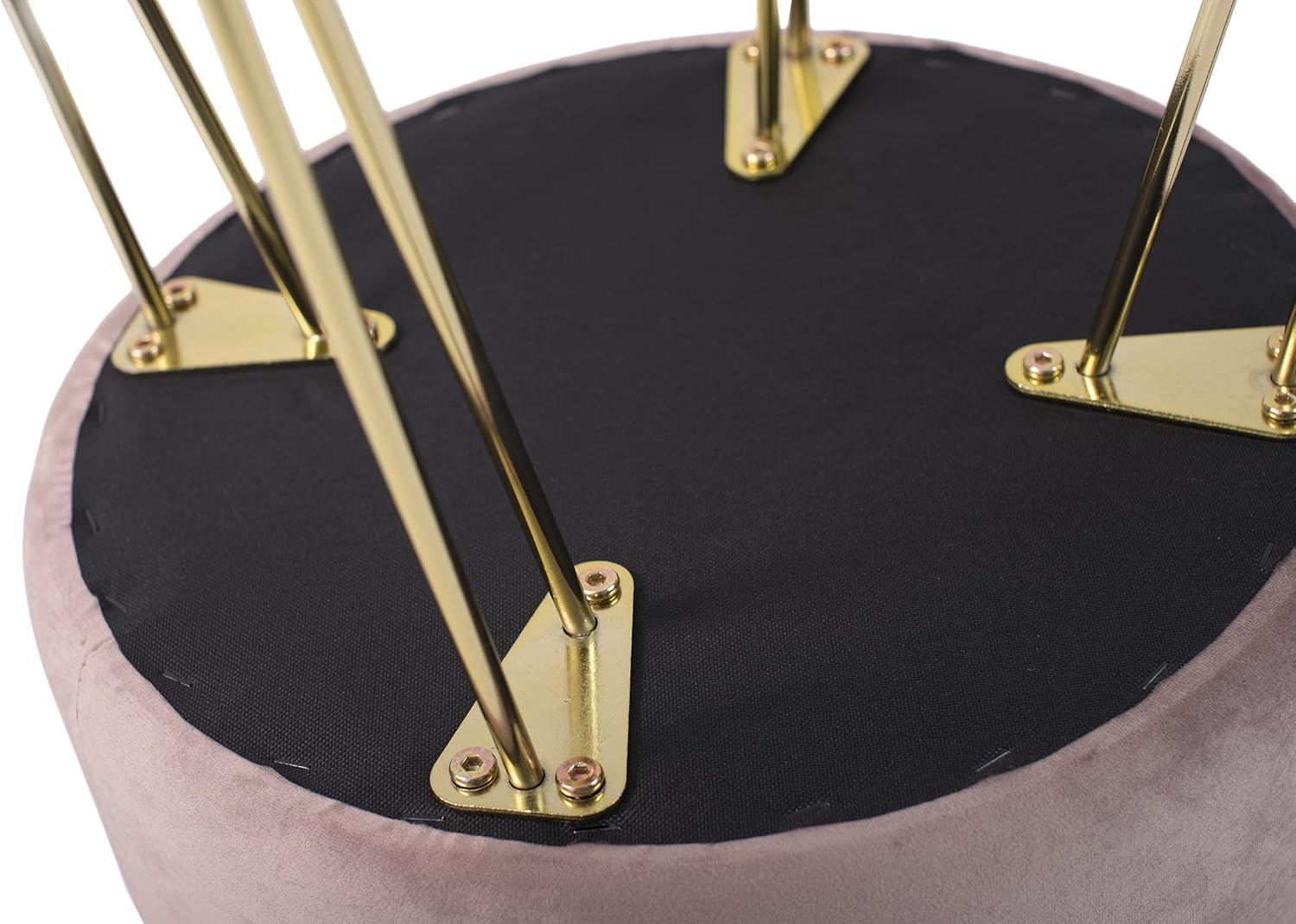 Taburete Redondo de Terciopelo Ø37×45cm con Patas de Metal Rosa para Tocador