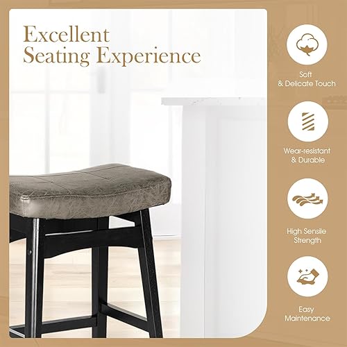 Miniatura 52 de Sophia & William Juego de 4 taburetes de bar de altura de mostrador, modernos taburetes de bar de piel sintética sin respaldo con patas de madera