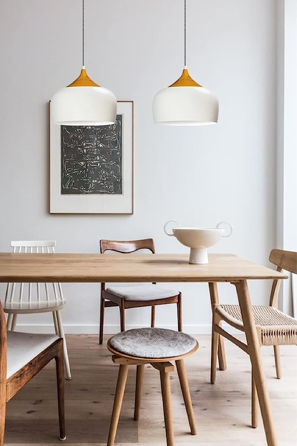 bamyum Blanco Madera Estilo I Kreis I Ø 30 cm E27 Bombilla Metal LED Plafón Escandinavo Moderno Estilo Sencillo Para Salón Comedor Lámpara Colgante