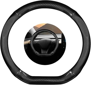 1 Pcs Car Breathable Steering Wheel Cover,Carbon Fiber Black Wear -Resistant Steering Wheel Sleeve Universal for Four Seasons Sizes 14.5 to 15 Inches D -Shaped