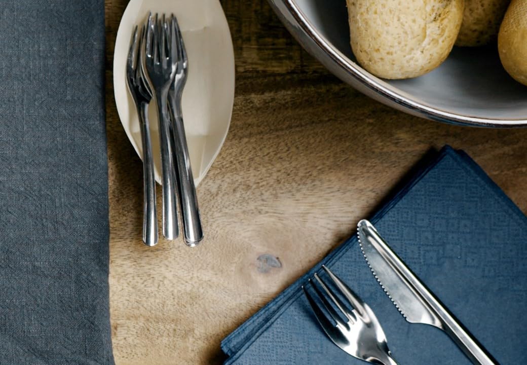 Amefa Set di posate lavate riutilizzabili [50 forchette, 50 cucchiai, 50 coltelli, 50 tovaglioli] per feste di compleanno, picnic, buffet