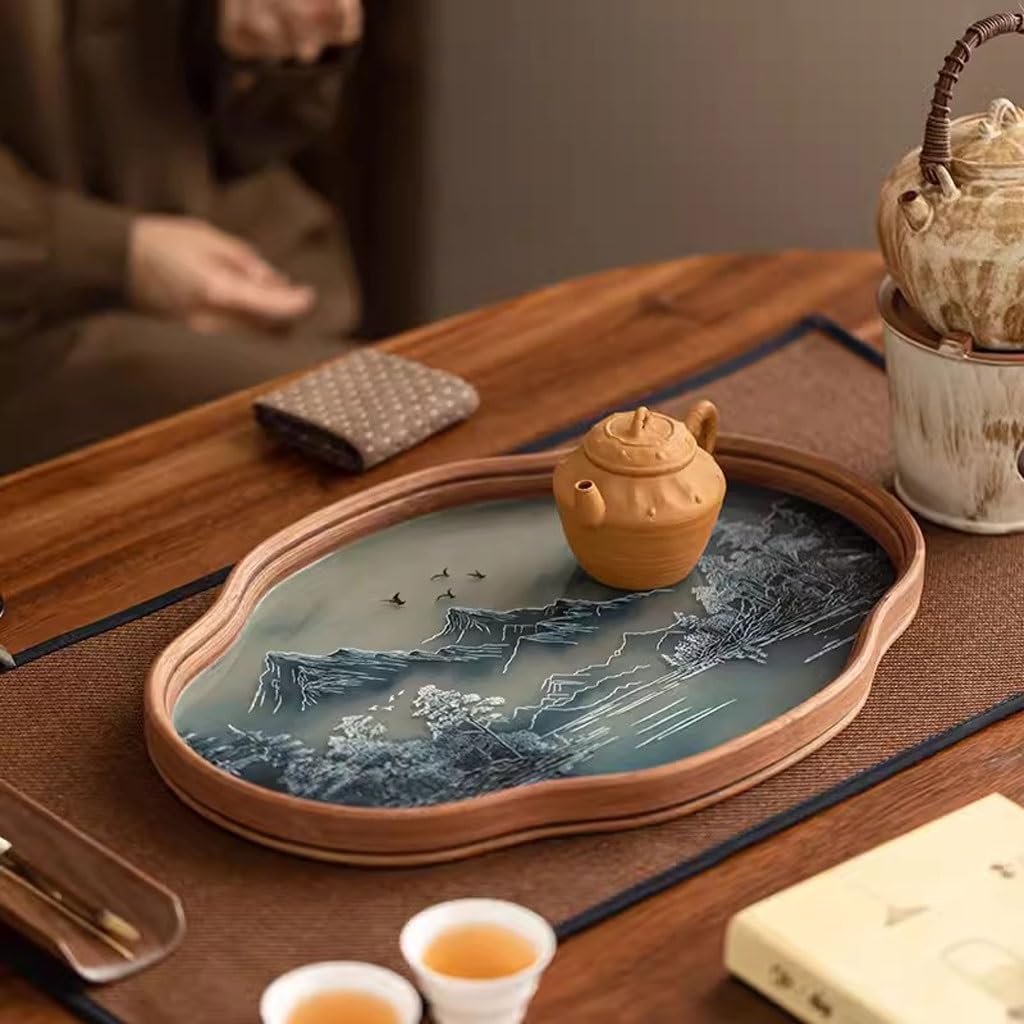 Breakfast Tray Chinese Tea Tray Home Living Room Small Glass Retro Tea Tray Dry Tea Tea Set Afternoon Tea Snack Tray Coffee Table Tray,A