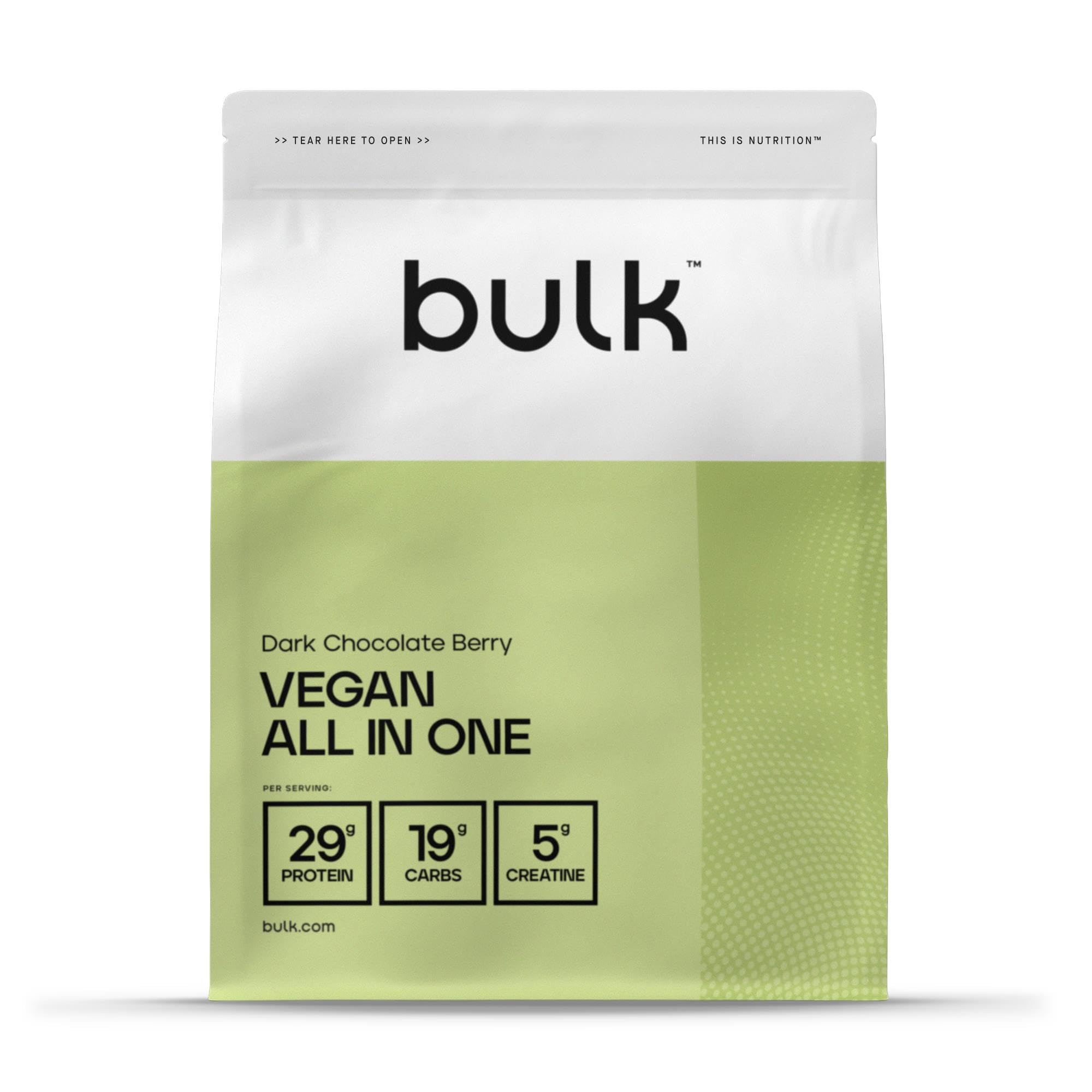 Bulk Todo en uno vegano, Con Creatina, Carbohidratos Vitargo, AACR, HMB, Chocolate Negro & Frambuesa, 2.5kg, 41 Dosis