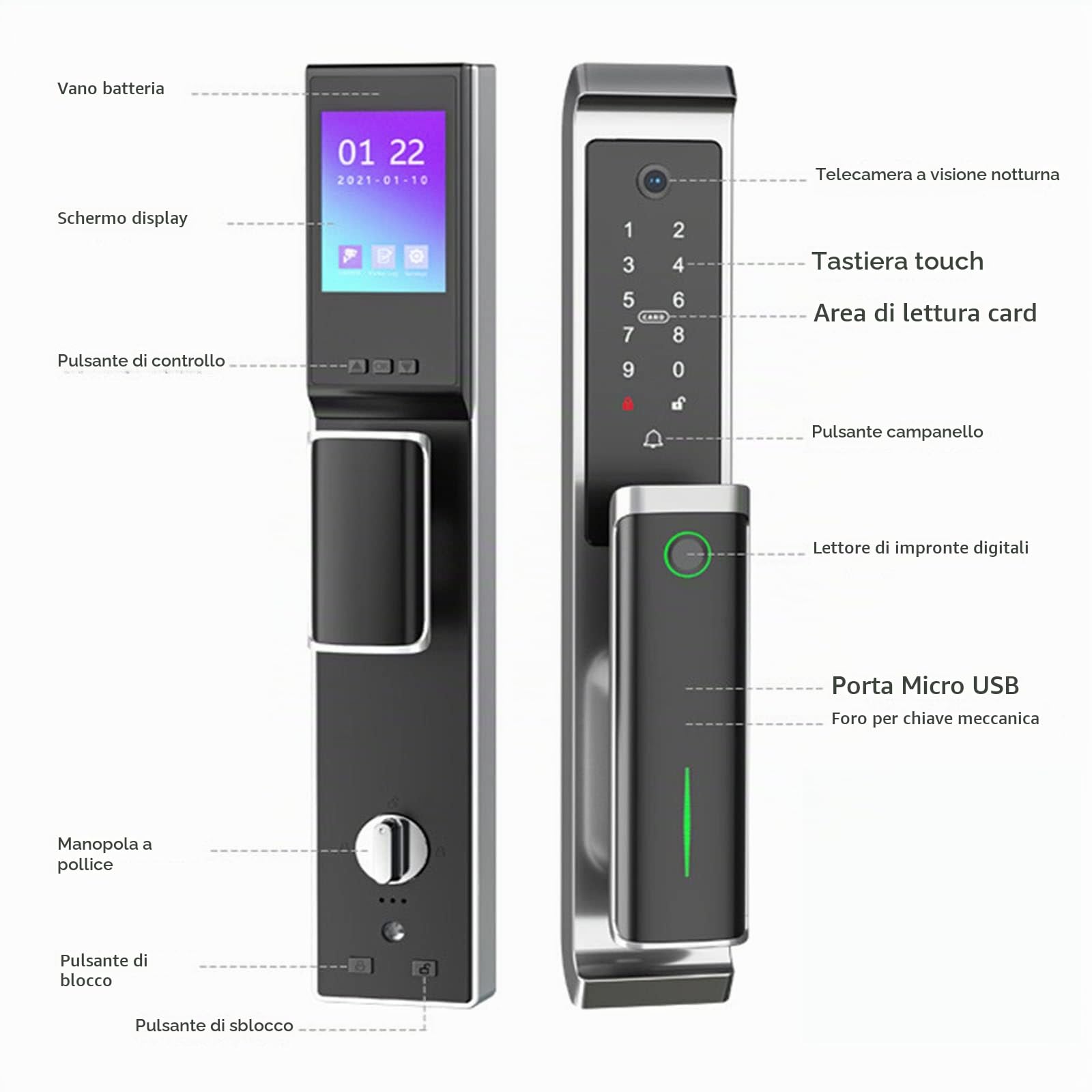 Serratura Smart Porta Blindata, Serratura Elettronica con Controllo App,Serratura della Porta biometrica, Serratura della Porta di Sicurezza Elettronica per casa Camera da Letto Ufficio