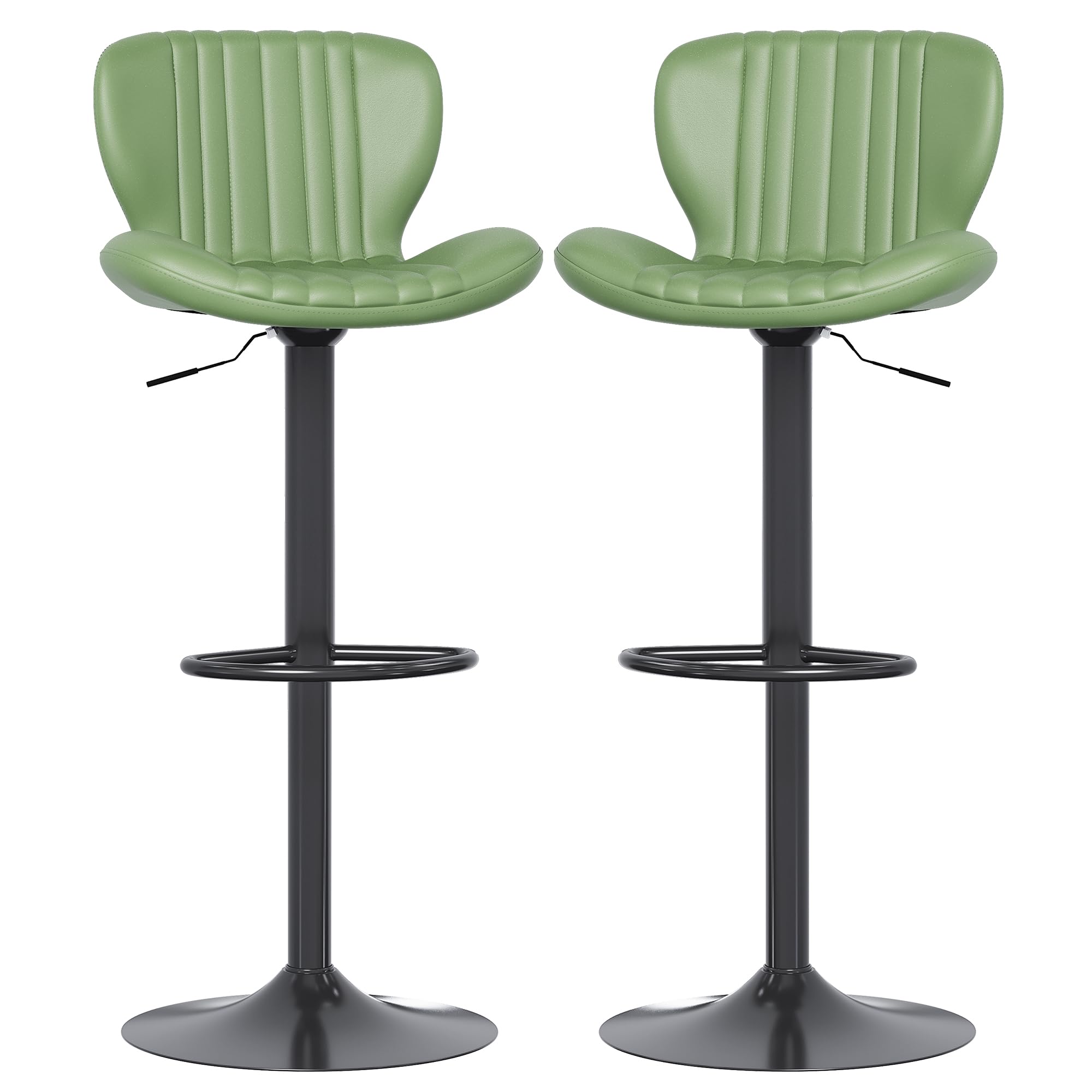 Shintenchi Bar Stools Set of 2 Modern Swivel Bar Chairs Adjustable Hydraulic Bar Stool Square Counter Height Stool Set Easy Assembly for Bar, Dining Room, Kitchen Green