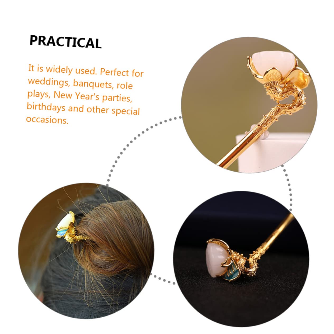 POPETPOP 5stücke Vintage Chinesischer Haarschmuck Mit Blumen-design Retro Haarstab Für Hochsteckfrisuren Dekorative Haarnadel Für Besondere Anlässe Handgefertigt