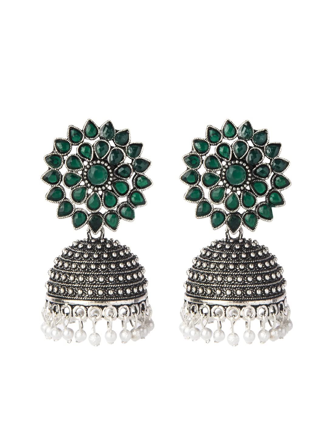 Shining Jewel - By Shivansh Silver Antique Oxidised Traditional Ethnic Jhumka With CZ & Pearls Earrings for Women (SJ_1894_G) (B09LLPHJDM) Amazon Price History, Amazon Price Tracker